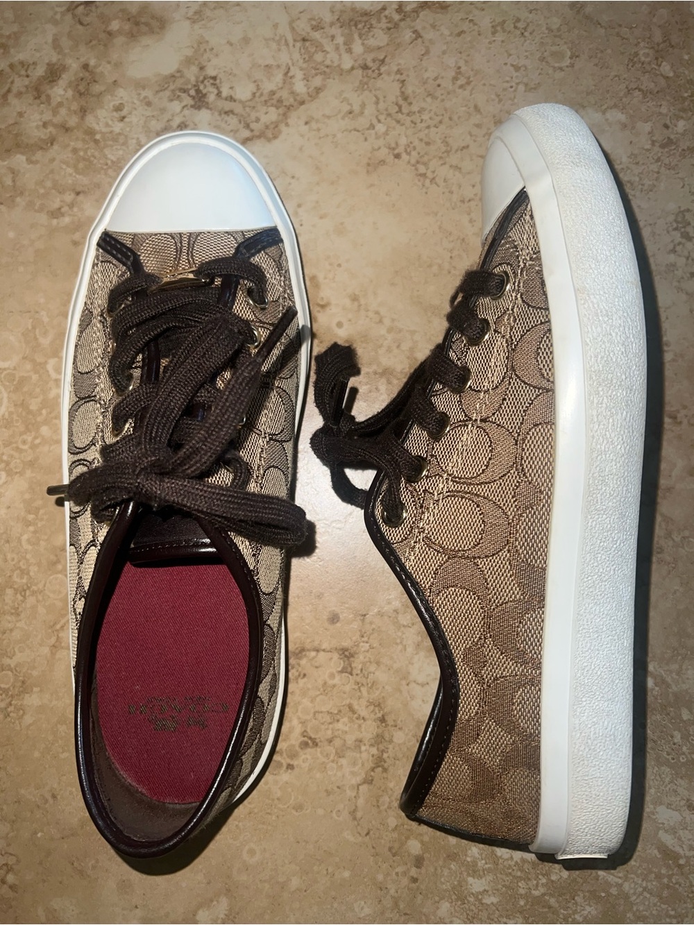 Coach Tan Signature Canvas Low-Top Sneakers with White Sole